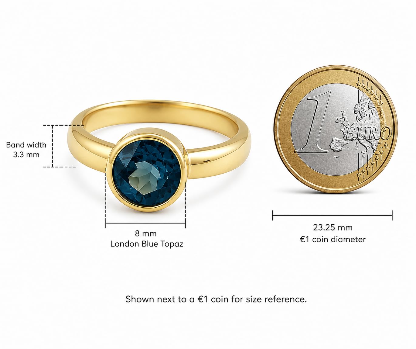 Anillo de Plata de Ley con baño de oro y Topacio Azul Londres