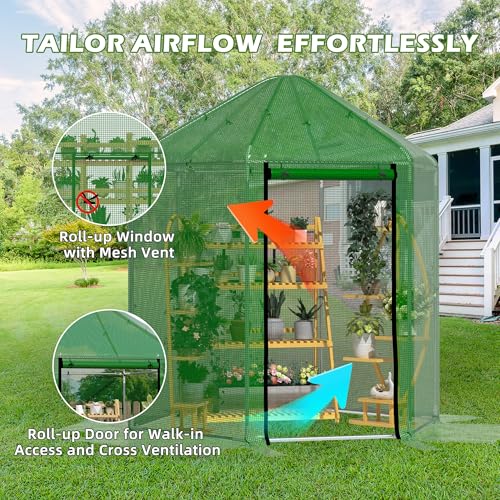 Image of MU 7x7x7.6 FT Greenhouses for Outdoors, Heavy-Duty Green House for Outside, Walk in Winter Greenhouse with 180g Double Layer PE Cover, Ground Stakes, Great for Garden /Patio /Backyard