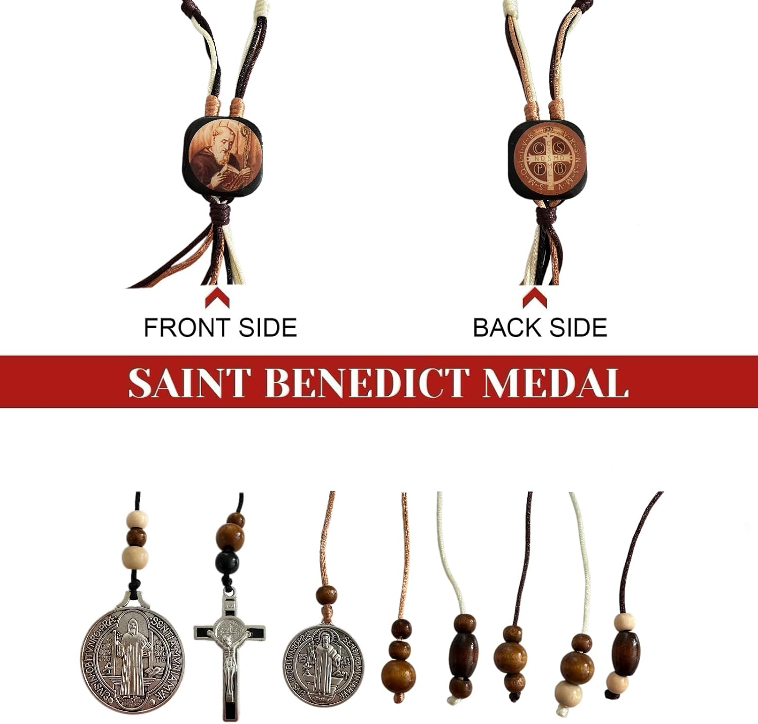 2PCS/Set Medalla De San Benito,Escapularios Wooden Beads Rosary St Benedict Medals for Door with Saint Benedict Cross Crucifix Catholic Gift Set for Car Hanging Charm Home Door Hanger Decor (2PCS Wood coffee)