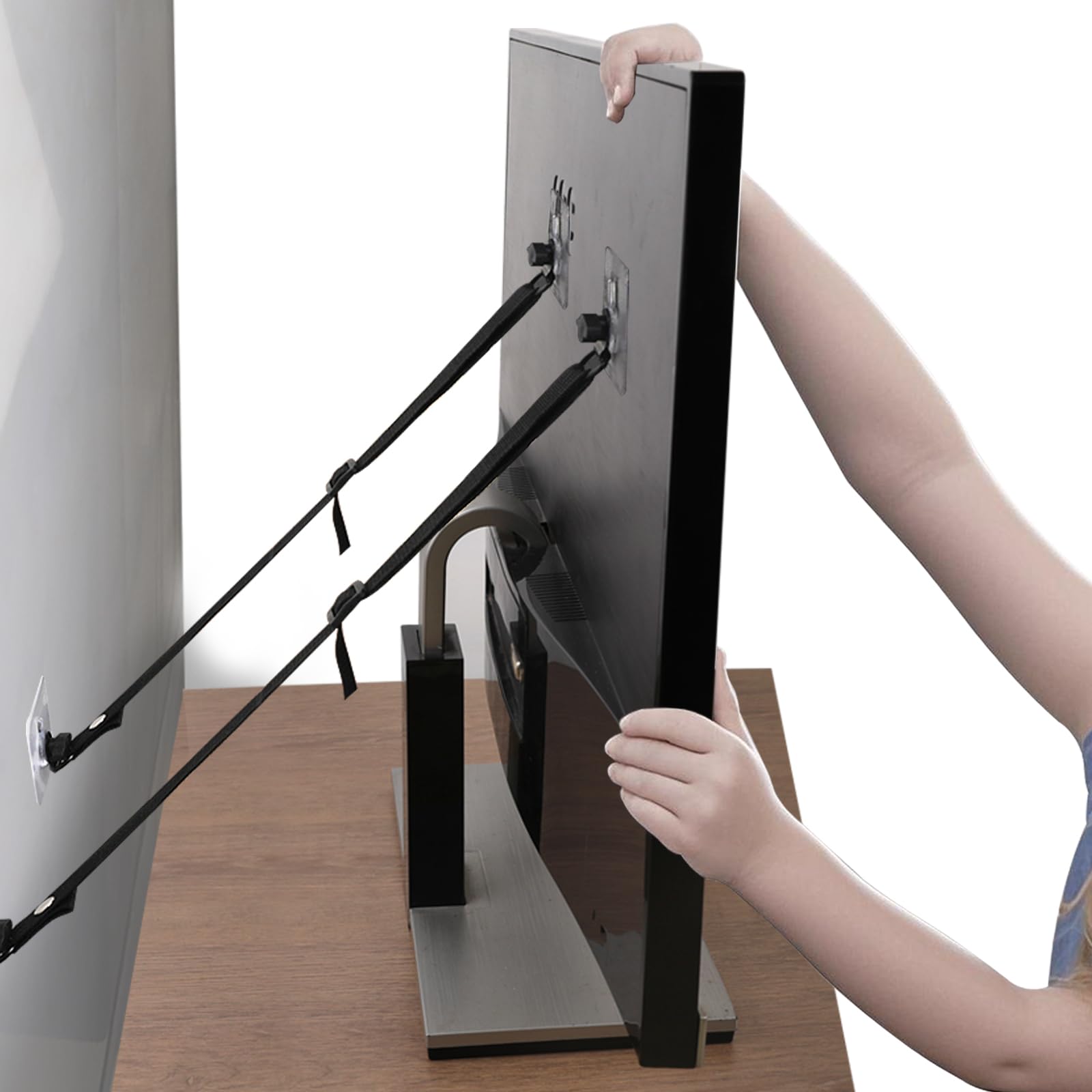 Paquete de 4 correas de seguridad ajustables para TV, sin taladro, adhesivos antipuntas, anclajes para muebles a prueba de bebés, correas de terremoto, pantallas planas para pared, soporte o