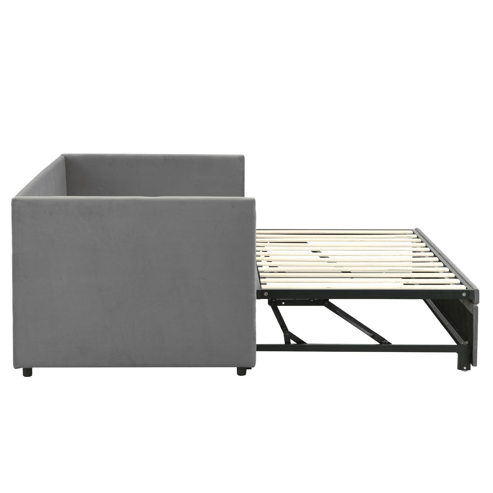 Divano Letto Estraibile 90/180 x 200 cm, Letto Imbottito con Rete a Doghe, Tessuto in Velluto Delicato Sulla Pelle, Grigio
