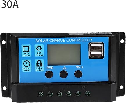Solar Charge Controller, 30A PWM Battery Regulator 12V 24V Auto Charging for Solar Panel System LCD Display 3 Stage Protection for RV Boat Cabin Off Grid OE 30A
