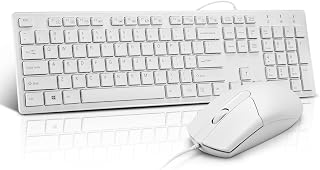 Wired Keyboard and Mouse Combo, Full-Sized Ergonomic Computer Keyboard and Optical Wired Mouse for Windows, Mac OS Desktop/Laptop/PC-White