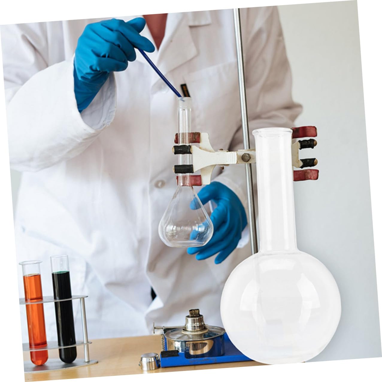 Levemolo 2 Stück Teiliges Labor Rundkolben Borosilikatglas Enghals Flasche mit Gleichmäßiger Wandstärke für Gleichmäßiges Erhitzen für Chemie Forschung und Bildung Leicht und Tragbar