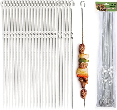 30 pinchos de metal de 15 pulgadas para asar a la parrilla, brochetas de acero inoxidable de alta calidad, pinchos planos reutilizables de metal con