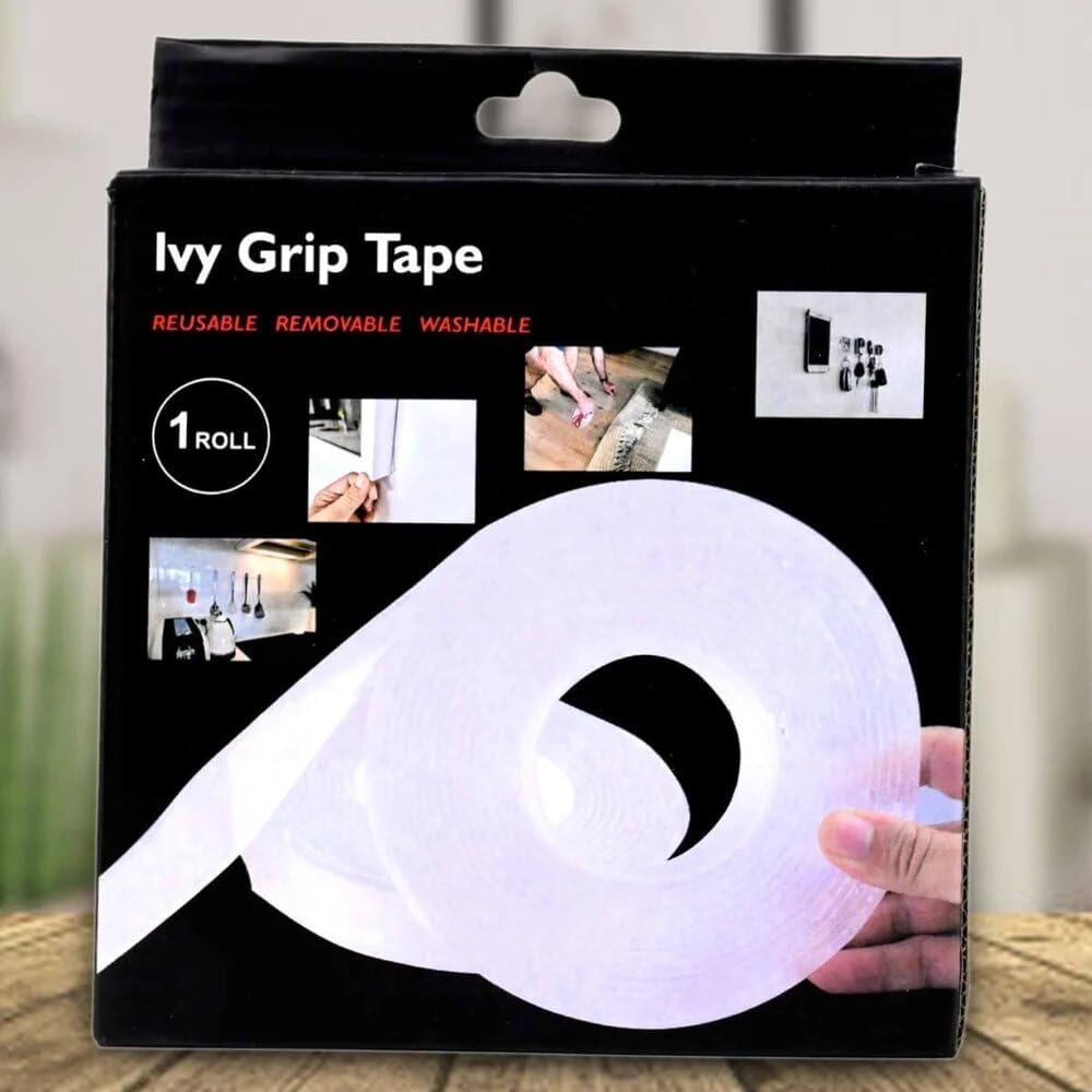 Ivy Grip Double Sided Tape Heavy Duty - Multipurpose Removable Traceless Mounting Adhesive Tape - (2mm - 3m - Roll 1) Transparent Strong Reusable Anti Slip Nano Tape