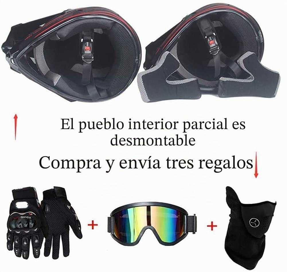 Casco Motocross,Casco Descenso Hombre, Blanco/Tiburón - Adulto Casco Motocross Enduro MTB con Gafas/Máscara/Guantes, Casco Trail, ATV Scooter,L