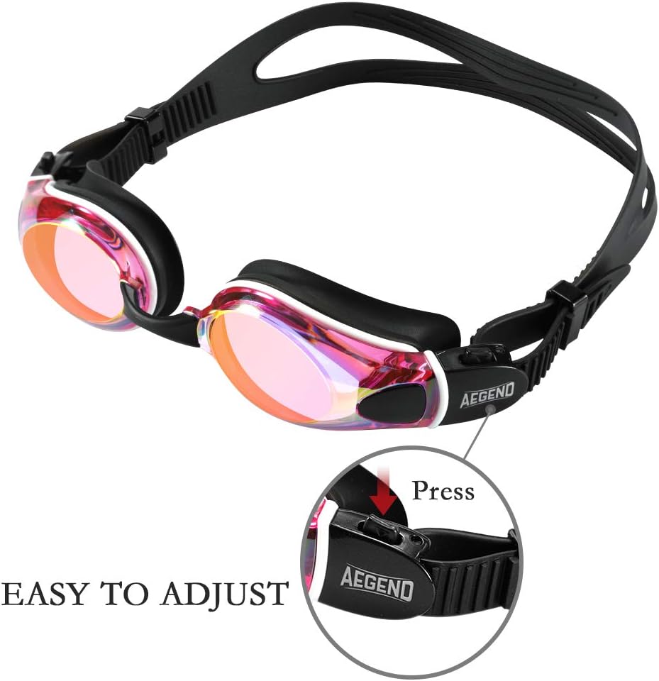 Aegend Swim Goggles with 3 Adjustable Nose Pieces, Flat Lens Swimming Goggles