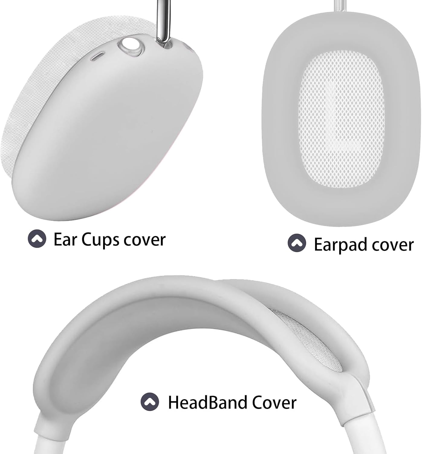 Silicone Case Cover for AirPods Max Headphones，Anti-Scratch Ear Cups Cover/Ear Pad Case Cover/Headband Cover 3 in 1 Accessories Silicone Protector for Apple AirPods Max（Grey） - Image 4
