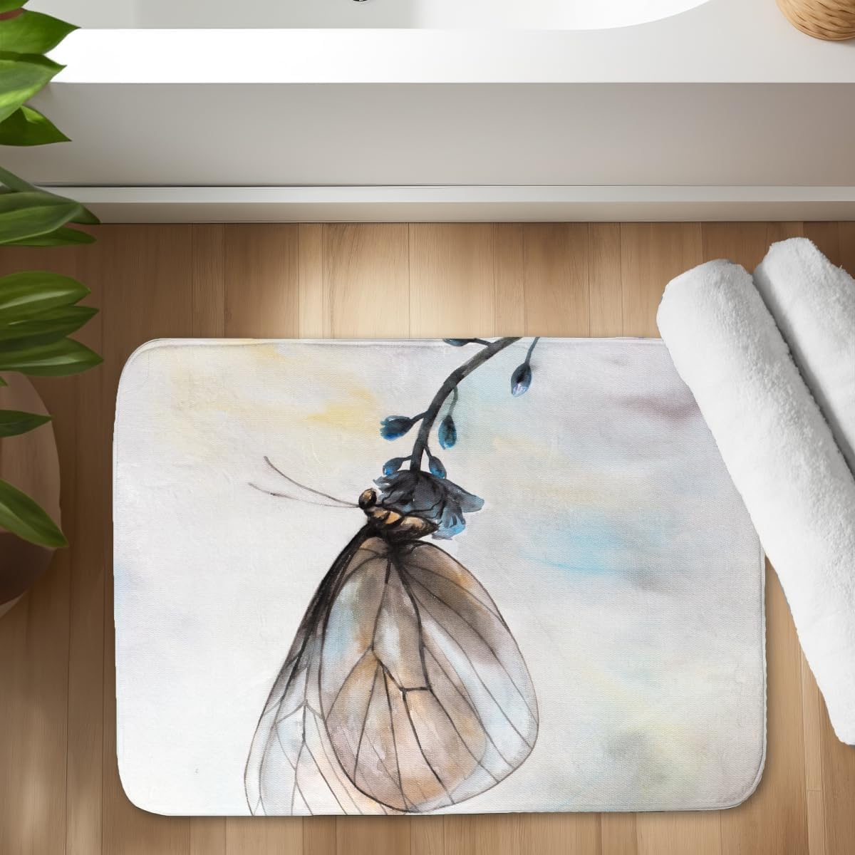 Begin Home Decor C1BM1724FV6UPA 17 x 24 in. Butterfly on Blue Flowers Bath Mat - Living Room Decor