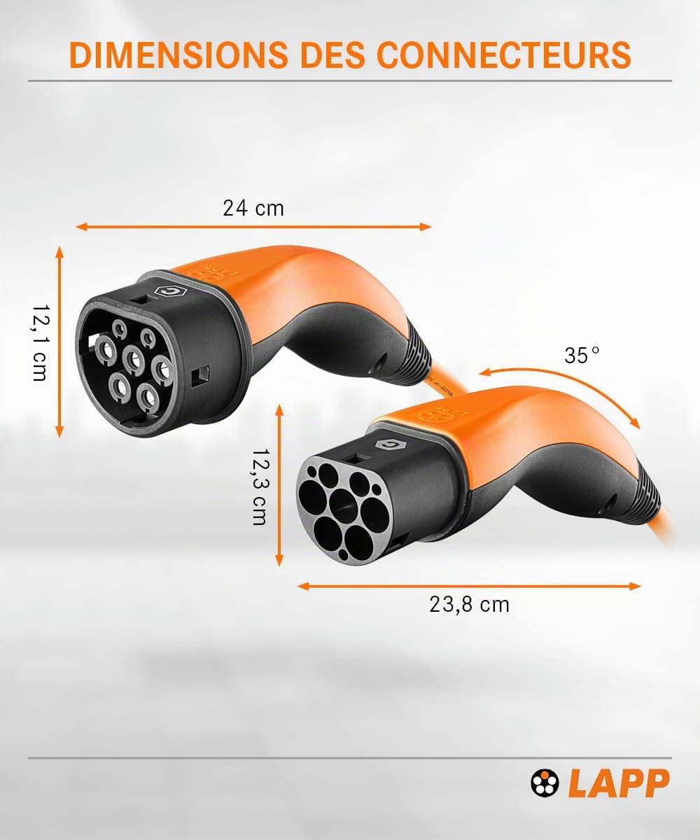 Lapp Mobility Cable Recharge Voiture Électrique 5m Type 2-22kW, 32A, Mode 3 - Câble de Recharge Type 2, Chargeur de véhicule électrique, Résistant à l'eau IP55, Fabriqué en Allemagne - 5m Orange