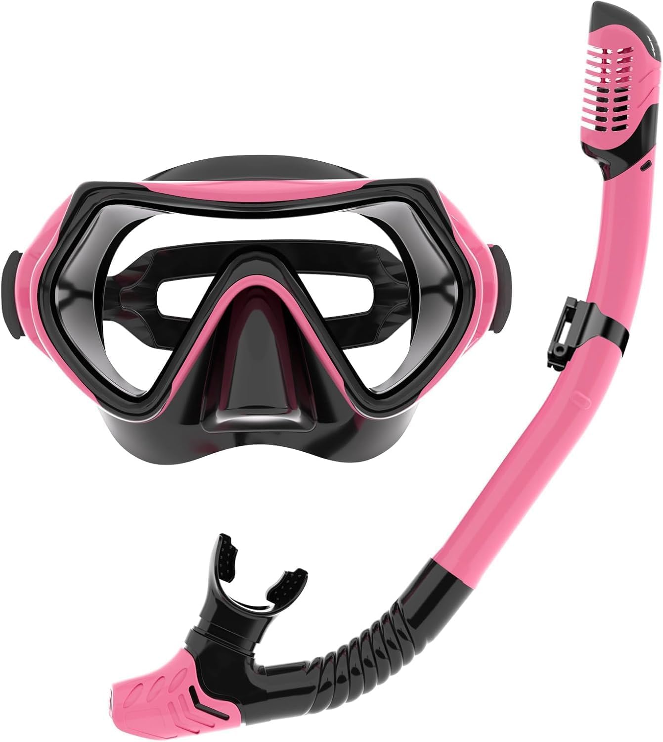 Snorkel Set Adults, JRing Snorkel Mask Set with 180 Degree Tempered Glass Anti Fog Goggles Scuba Dry Top Snorkel for Swimming, Scuba Diving Mask for Men Women (Pink) — image 1