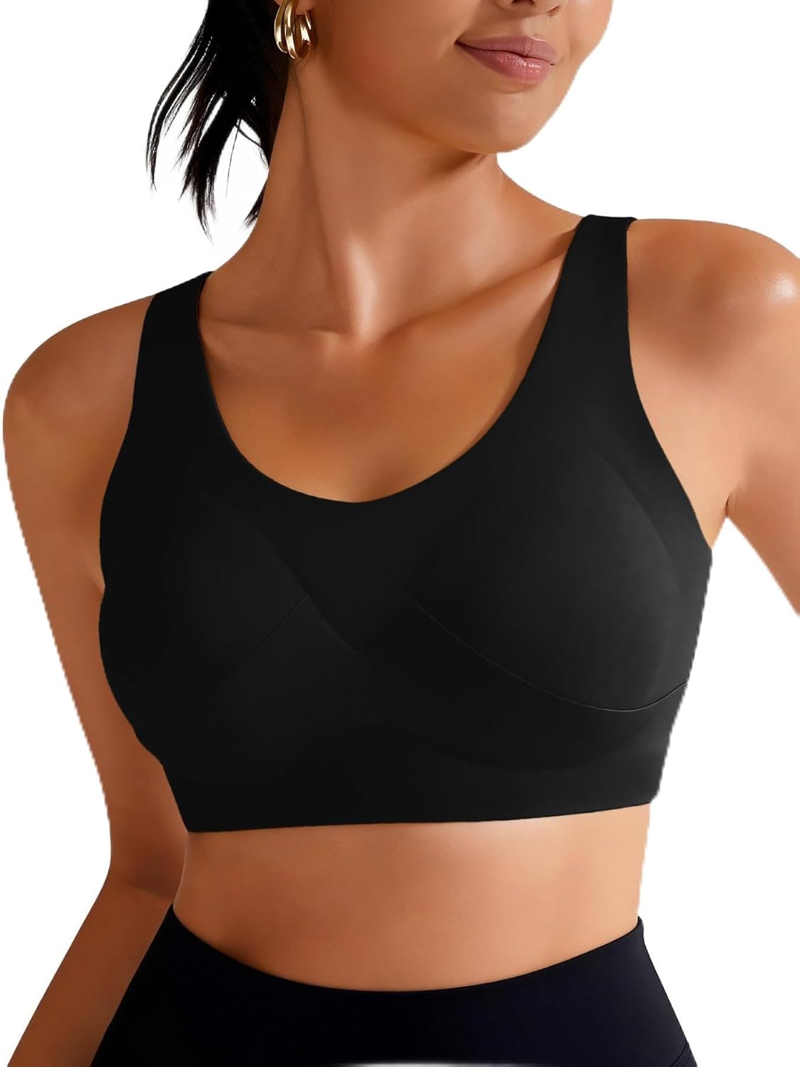 Medium Support Seamless Sports Bra - Recycled Fabric Workout Bra, Wide Band & Racerback Tank Tops