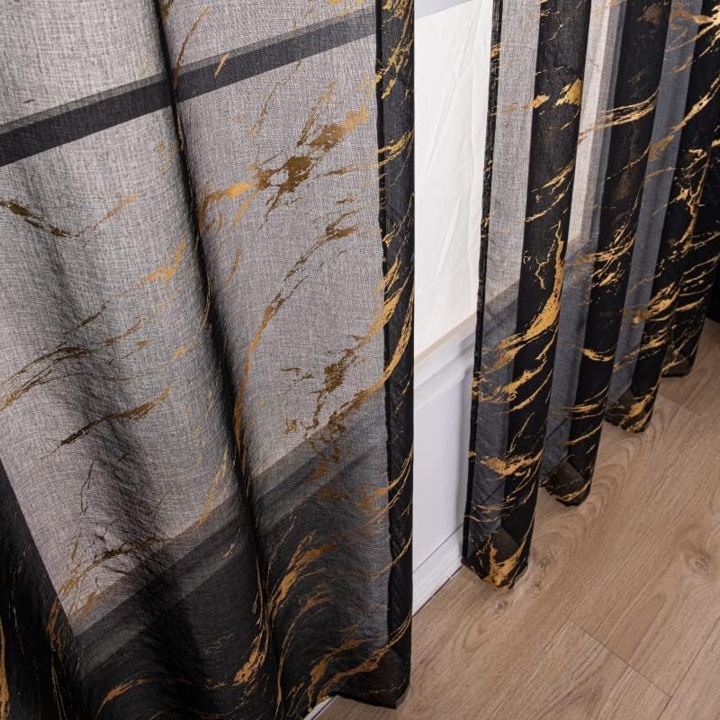 Miniatura 5 de Sutuo Home Juego de 2 paneles de cortinas traslúcidas de mármol de 84 pulgadas de largo, estampado dorado metalizado, tratamiento de ventana de
