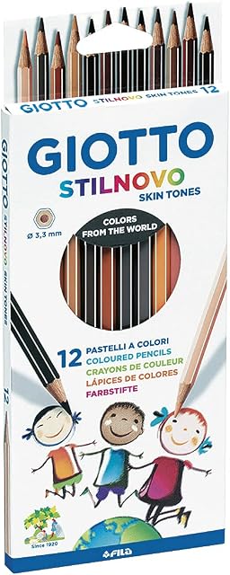 GIOTTO Stilnovo Skin Tones Coloured Pencils Crayons, Hexagonal Shape, Lead 3.3mm, 12 Assorted Tones, Ideal for Children and Schools