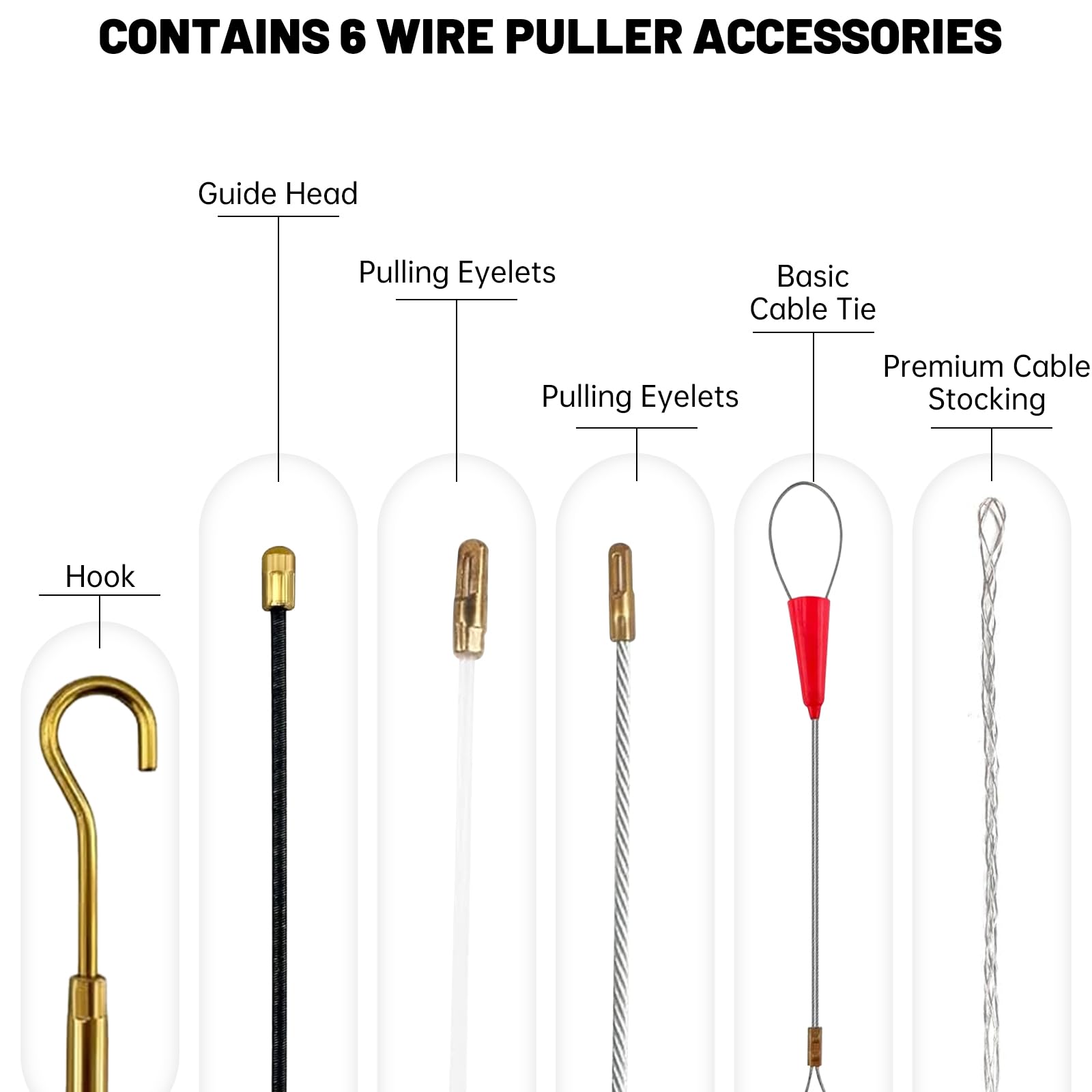 Aiguille Electricien 30M, 4mm Tire Fils Electrique, Avec 6 Adaptateurs pour Aiguille Tire Fil, Tire Cable Avec Boîtier en Plastique et Poignée pour Travaux électriques, Résistant à la Flexion