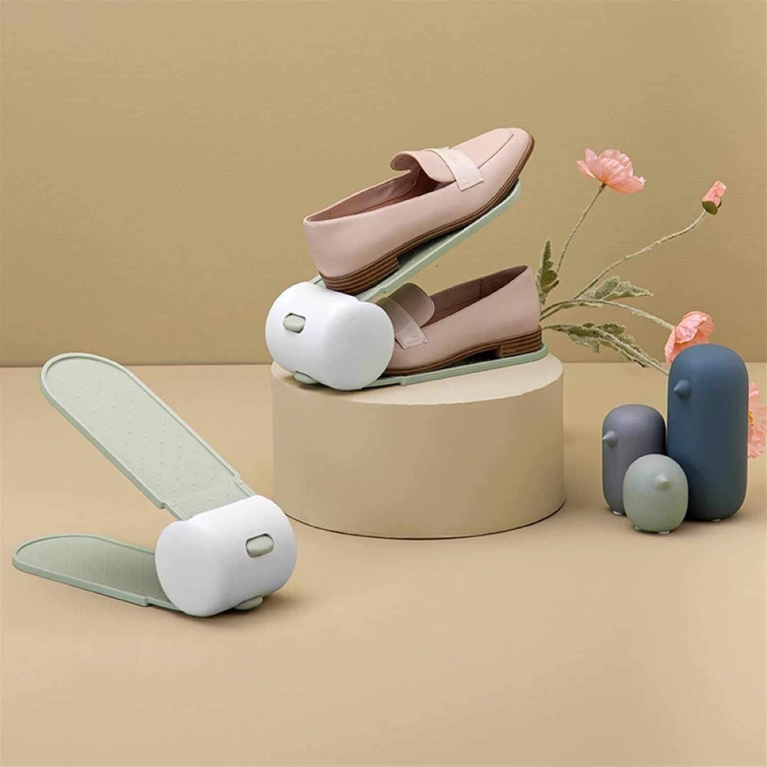 Shoe Slots, 2pcs Shoe Holder Adjustable Organizer Footwear Support Space Saving Height Double(Gray Color)