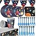Produktbild WENTS Weltraum Party Zubehör Set 48-teiliges Party Set mit Plastikmessern Löffeln Gabeln Papptellern Servietten Tassen und Tischdecke für Kinder Geburtstag Party Lieferungen