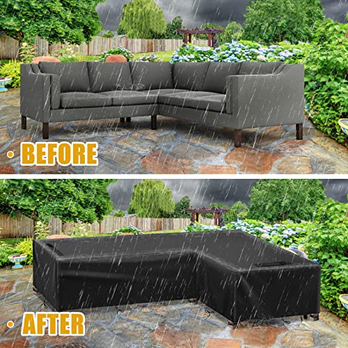 Gemitto Patio Sofa Cover, Outdoor Sectional L-Shaped Furniture Cover, Waterproof Heavy Duty Garden Couch Protective Cover For Rain Snow Dust Uv 420D Sofa Cover (Long Left Wing, Short Right Wing) #TOP6