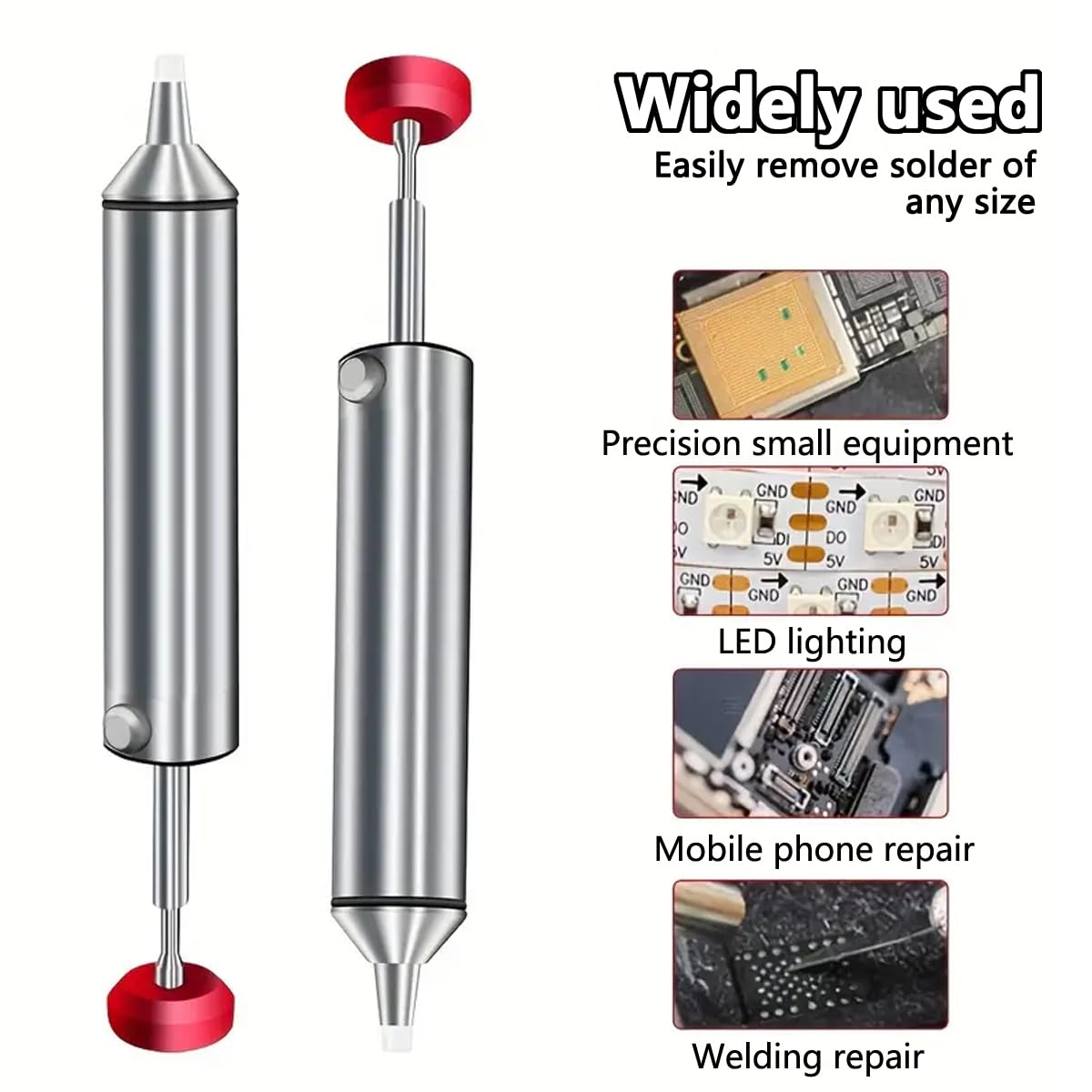 SamHeng Solder Sucker Tool Dissaldatura Pompa Remover con ugello in silicone resistente alle alte temperature, alloggiamento in alluminio portatile Potenza di aspirazione più forte