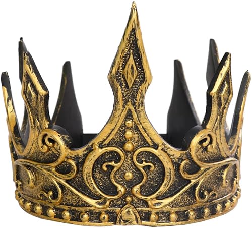 Liatunou Corona de rey real, tiara ajustable del príncipe coronario, accesorios de disfraz de rey medieval para adultos