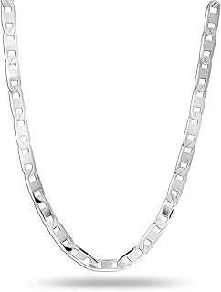 Solid 925 Sterling Silver Italian 3 MM, 4 MM Diamond-Cut Solid Flat Mariner Link Chain Necklace for Women Men with Lobster Clasp, Made in Italy (16, 18, 20, 22, 24 Inches)