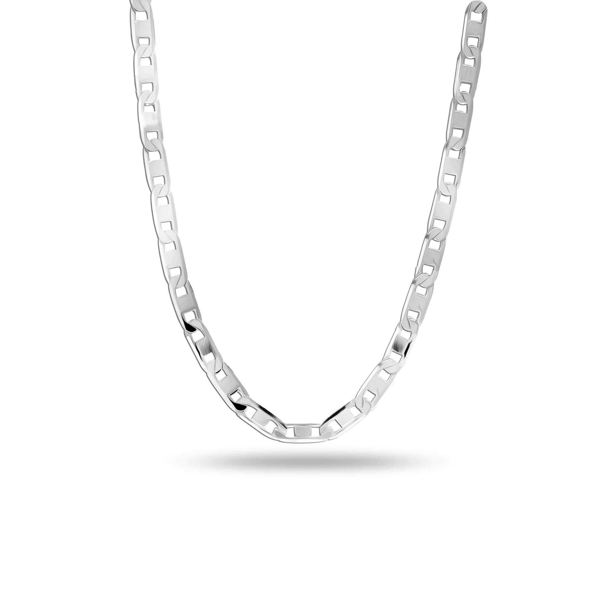 Sterling Silber Italienischer Schmuck 3 mm, 4 mm Mariner Gliederkette Halskette für Teenager Frauen und Männer (16, 18, 20, 22, 24 Zoll)