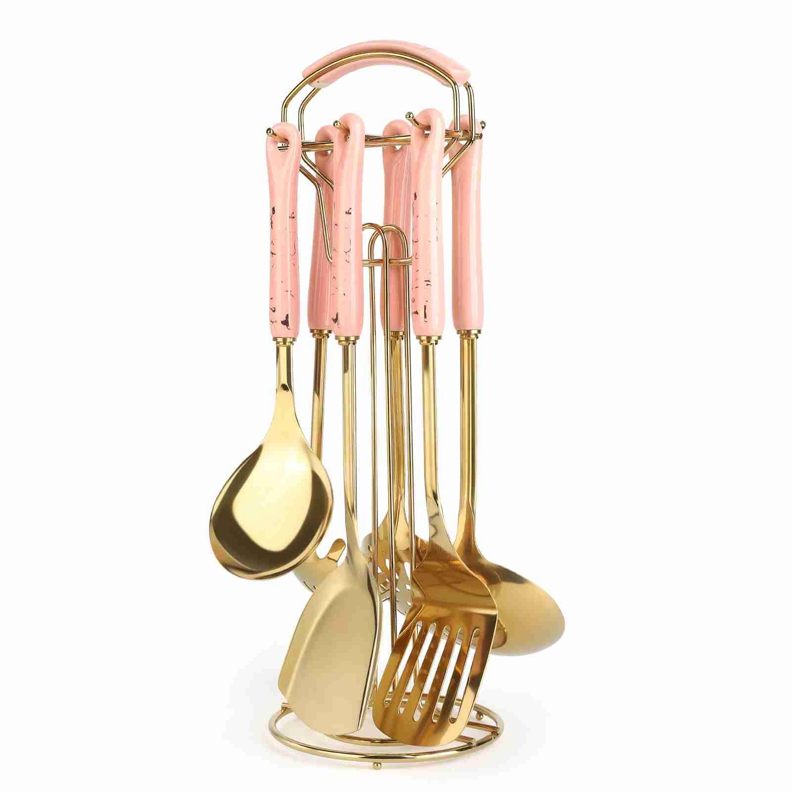 Kochutensilien-Set aus Edelstahl und Keramik, multifunktionales Koch- und Küchenutensilien-Set, Spatelhalter-Set