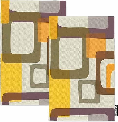 Juego de 2 toallas de cocina geométricas, vintage, retro, de mediados de siglo, modernas, absorbentes, suaves, para decoración del hogar, granja, 16