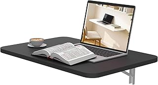 Wall Mounted Folding Desk 23.6” x 15.7”, Drop Down Table with Metal Collapsible Brackets, Folding Wall Table for Small Spaces, Home, Office, Kitchen, Laundry Room-Black