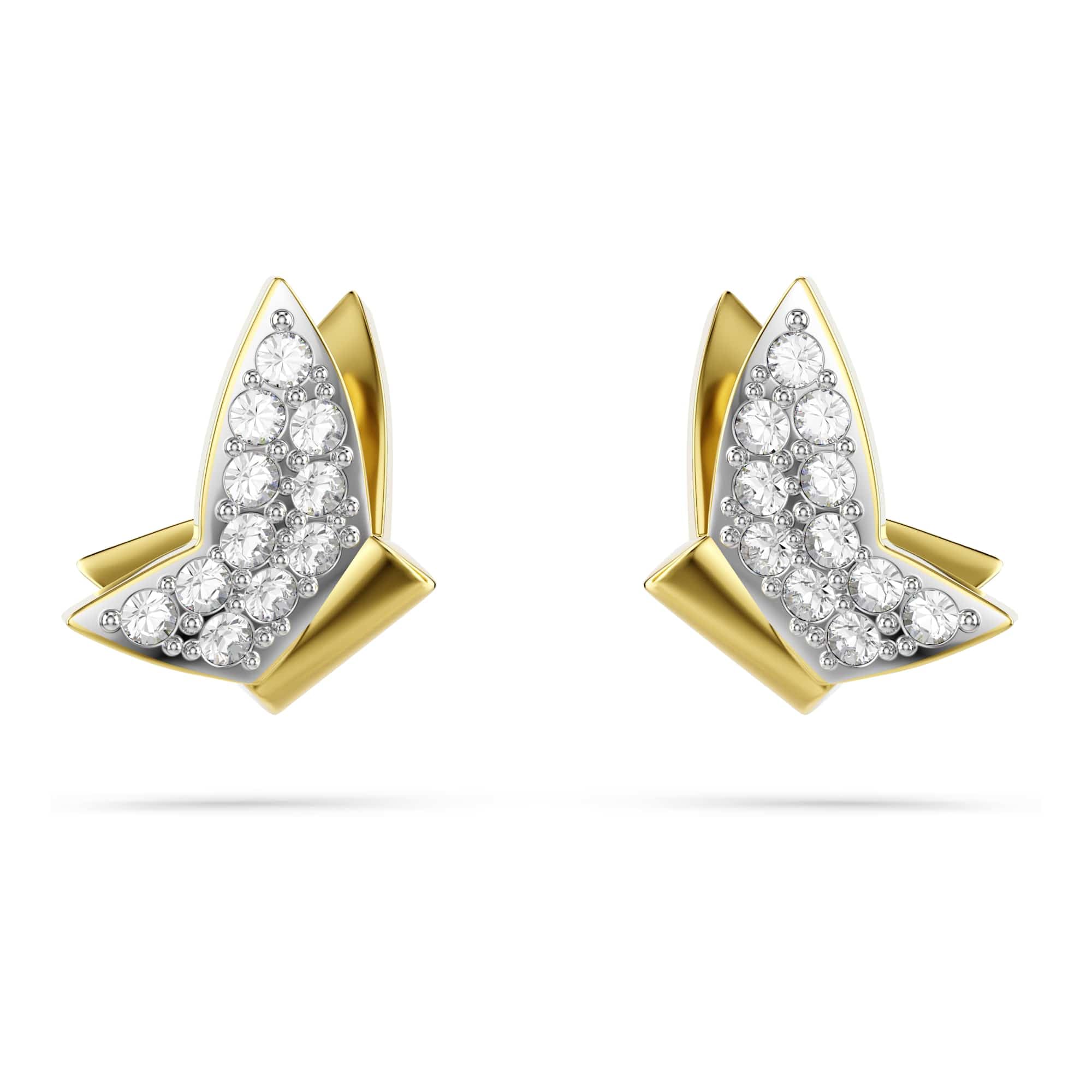 Swarovski Idyllia Lilia Stud Earrings, Butterfly Motif with Clear Pavé Crystals in a Gold-Tone Finished Setting, Part of the Swarovski Idyllia Collection