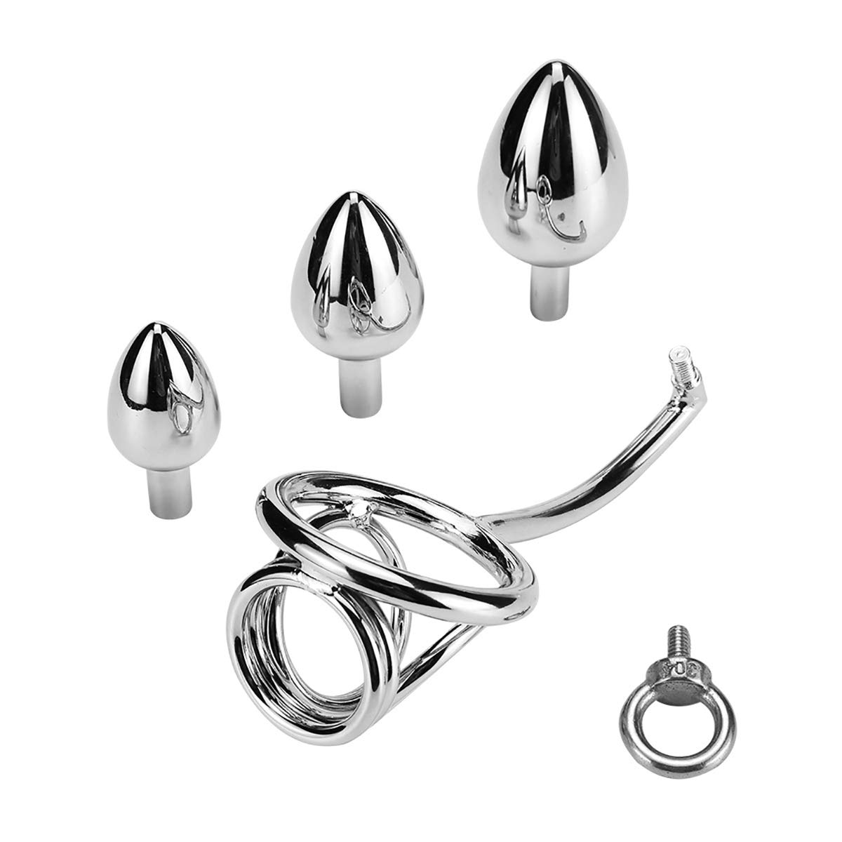 Fetisch Stahl Edelstahl Anal Haken mit Cockring Abnehmbare 3 Größe Metal Analkugel Stecker Unisex Anal Plug Set für Liebhaber