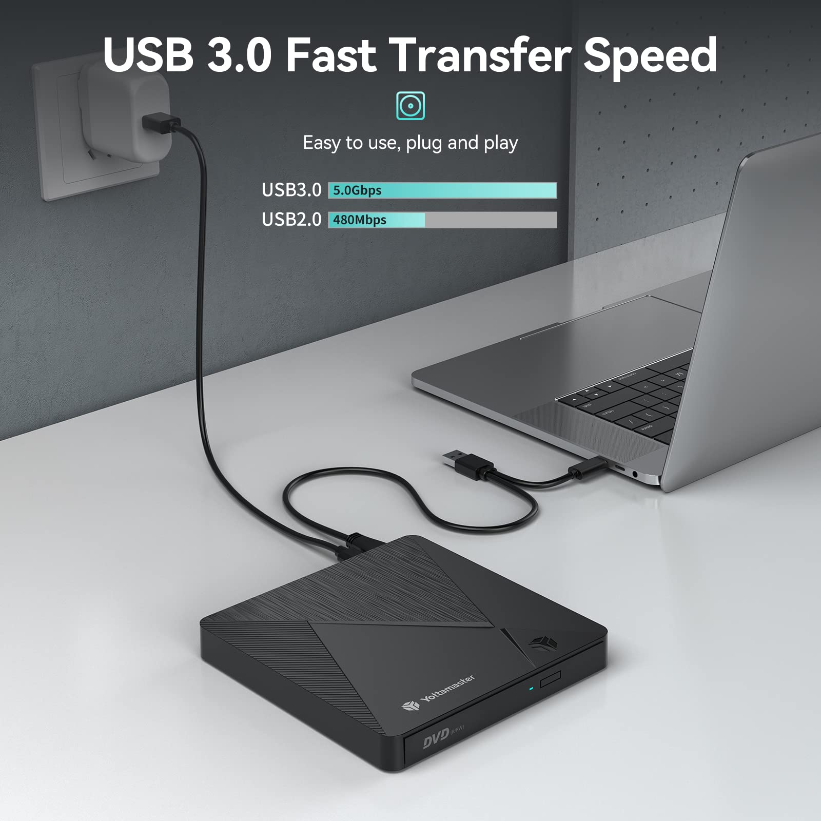 Yottamaster External Blu ray Drive, Portable Type-C Blu ray Burner DVD Player Compatible with/Win10/ Mac OS, External blu-ray DVD Drive for Laptop/MacBook/Desktop/Car [P-CD04]