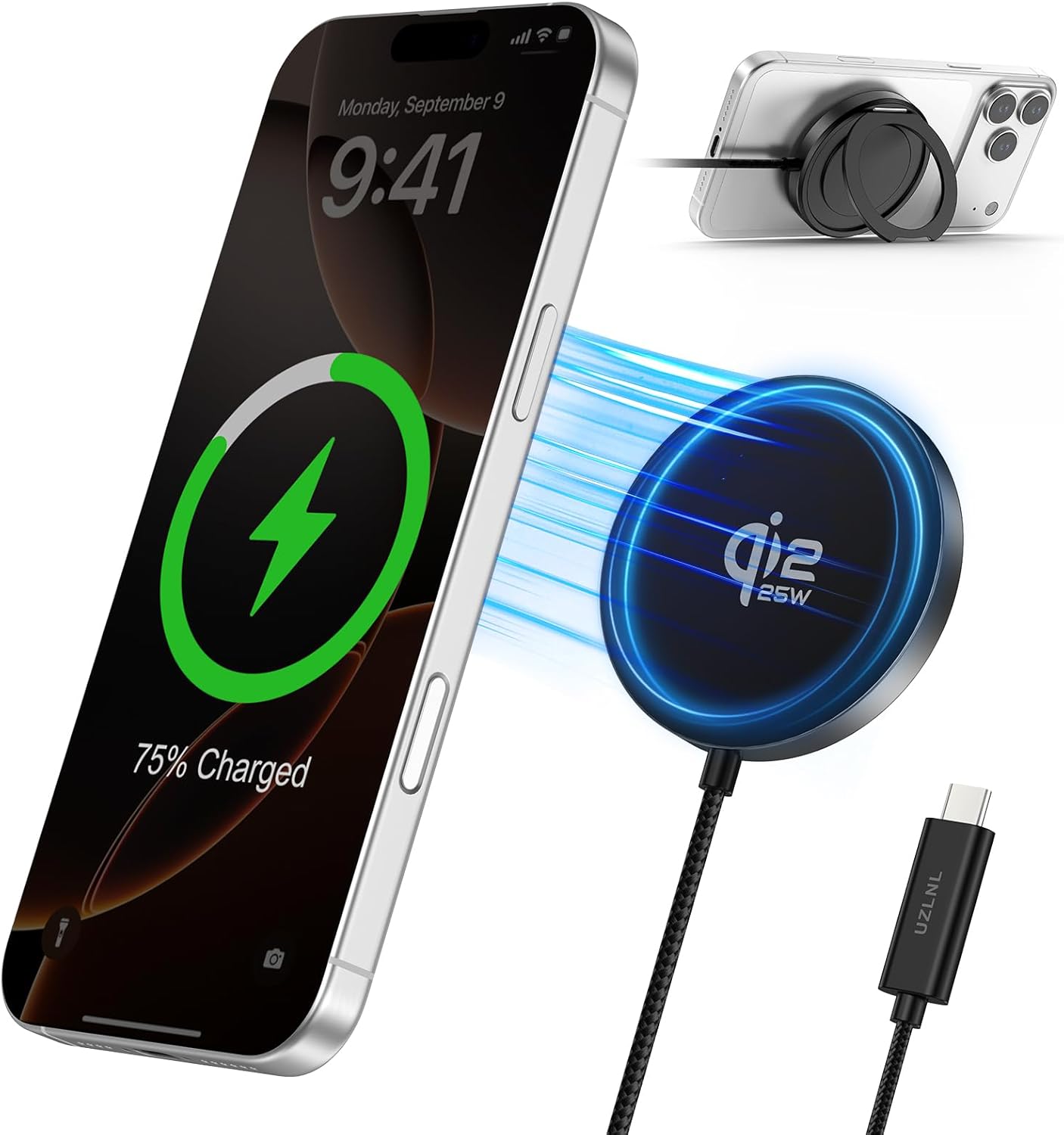 25W Magnetic Wireless Charger, Qi2.2 Fast Wireless Charging Pads with Kickstand,MagSafe Charger for iPhone 17/16/15/14/13/12 Series & AirPods 4/3/2/Pro, Samsung S26 S25 Series, Google Pixel 10