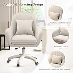 Chaise de bureau, chaise de bureau réglable, 360° Chaise d'ordinateur pivotante pour le travail à domicile, maquillage, jeu, avec oreiller et coussin de siège épais, Beige