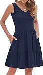 WNEEDU Womens Summer Dress 2026 Sleeveless Dress V-Neck Casual Flowy Tiered Swing Dresses with Pockets
