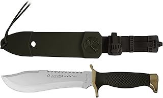 Coltello Aitor di Monte 'el Montero' con lama da 21,5 cm, manico 12,5 cm di poliammide Verde + carta multiuso e regalo fazzoletto Desenfunda