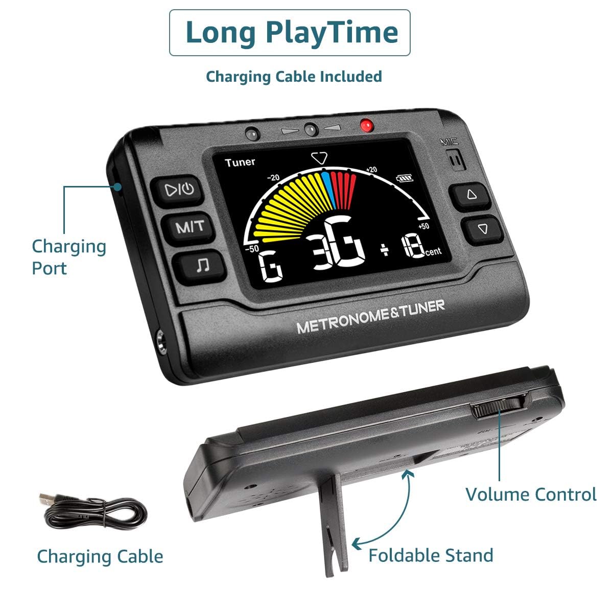 Wegrower Ricaricabile 3 In 1 Digitale Metronomo Tuner Tone Generator
