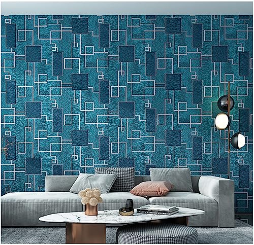 Papier peint intissé bleu géométrique pour masquer les défauts