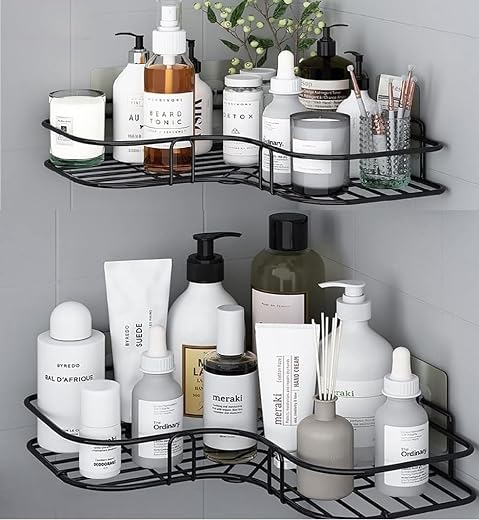 Oslen Metal (Pack of 2 Self-Adhesive Shelf/Storage Organizer for Bathroom and Kitchen Corner Wall Mounted Rack Shelf Bathr...