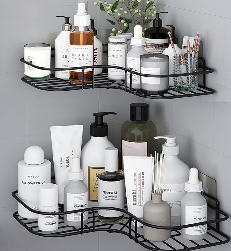Oslen Metal (Pack of 2 Self-Adhesive Shelf/Storage Organizer for Bathroom and Kitchen Corner Wall Mounted Rack Shelf Bathr...