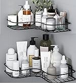 Oslen Metal (Pack of 2 Self-Adhesive Shelf/Storage Organizer for Bathroom and Kitchen Corner Wall Mounted Rack Shelf Bathroom Accessories Storage Rack (No Drilling-Shelf Adhesive) (8 and 9 INCH,Black)