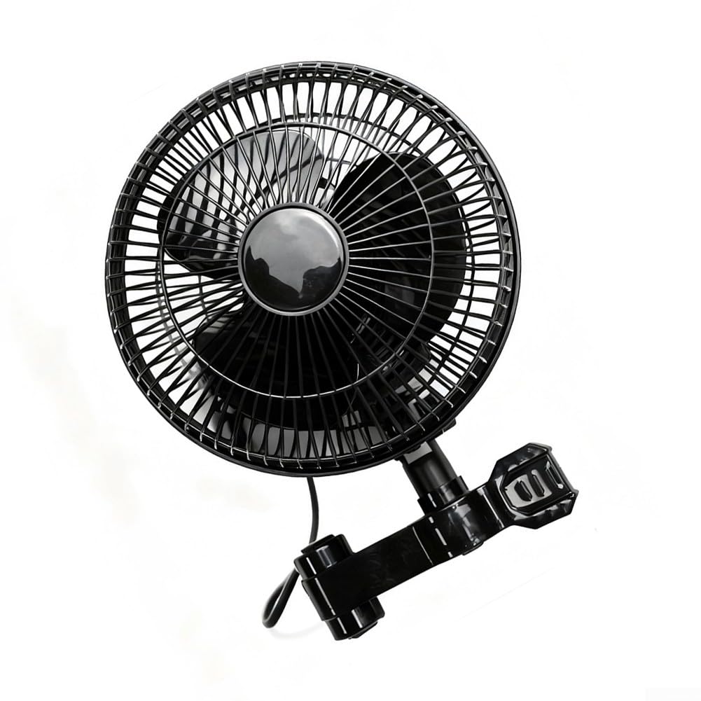Ventilateur à clip oscillant réglable pour tente de culture - Rotation à 90° - Inclinaison à 120° - Montage facile sur poteau pour 1,5 à 2,5 cm - Construction silencieuse en ABS - 33 x 22 cm - Noir
