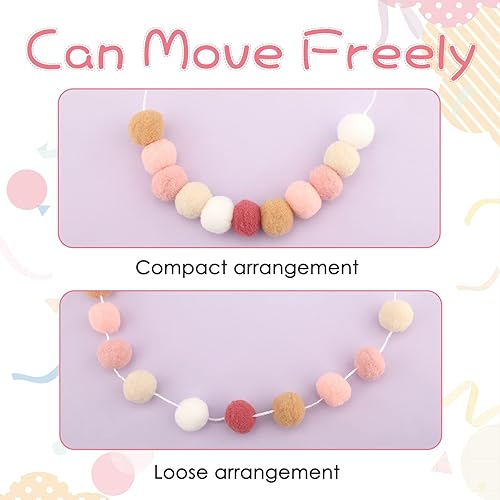 Miniatura 3 de 2 guirnaldas de pompones en colores pastel, guirnalda de pompones de 16.4 pies de largo, decoración bohemia, guirnaldas grandes de bolas de fieltro