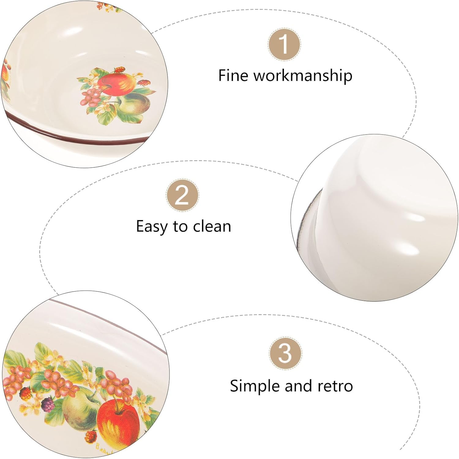 Enamel mixing bowls Vintage Enamelware Washing Basin Kitchen Bowl Porcelain Egg Beating Bowl Plate Dish for Fruit Salad Pasta Dinner Random Style
