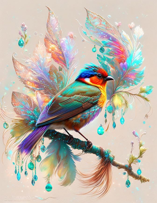 Peinture oiseau coloré sur toile haut de gamme 58 x 90 cm épurée