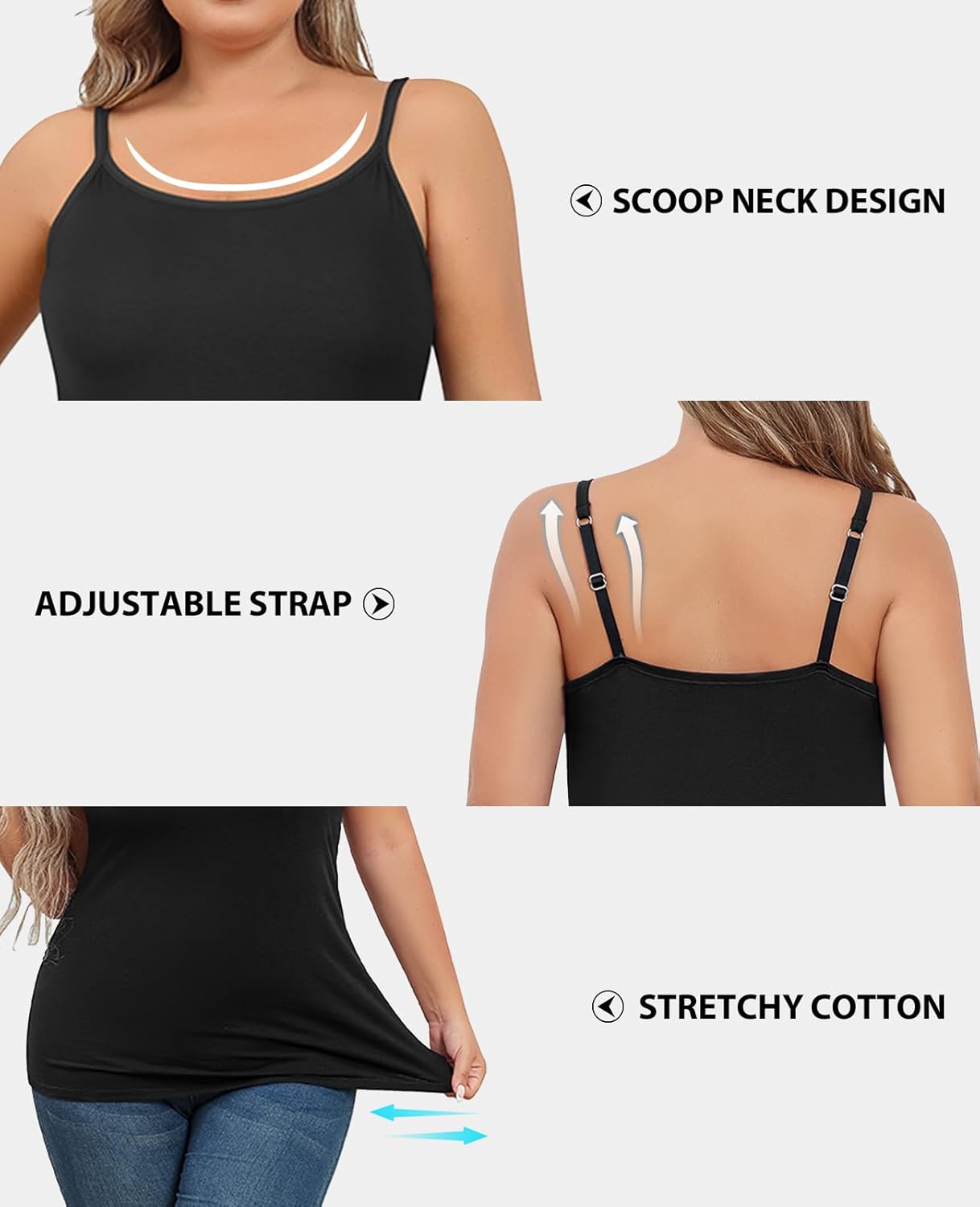 V FOR CITY Plus Size Camisole for Women with Shelf Bra Adjustable Spaghetti Strap Cami Tank Top Cotton Undershirts 1X-5X - Image 5