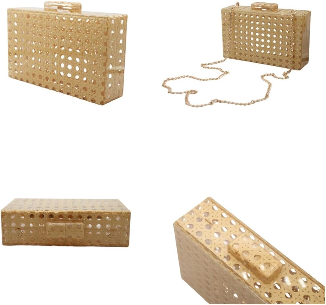 RomanticDesign Women Acrylic Handbag Rattan Woven Pattern Square Box Crossbody Handbag Shoulder Bag Chain Purse - Image 6