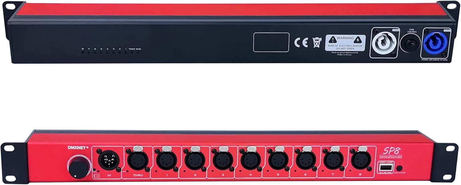 8-Port Opto-Isolated DMX Splitter/Amplifier/Isolator, LED Indicator, USB Adjustable Work Light, DMX View Function, Bulit-in Termination, XLR-5PIN,19 Inch Rack Mountable(RDM not Supported)