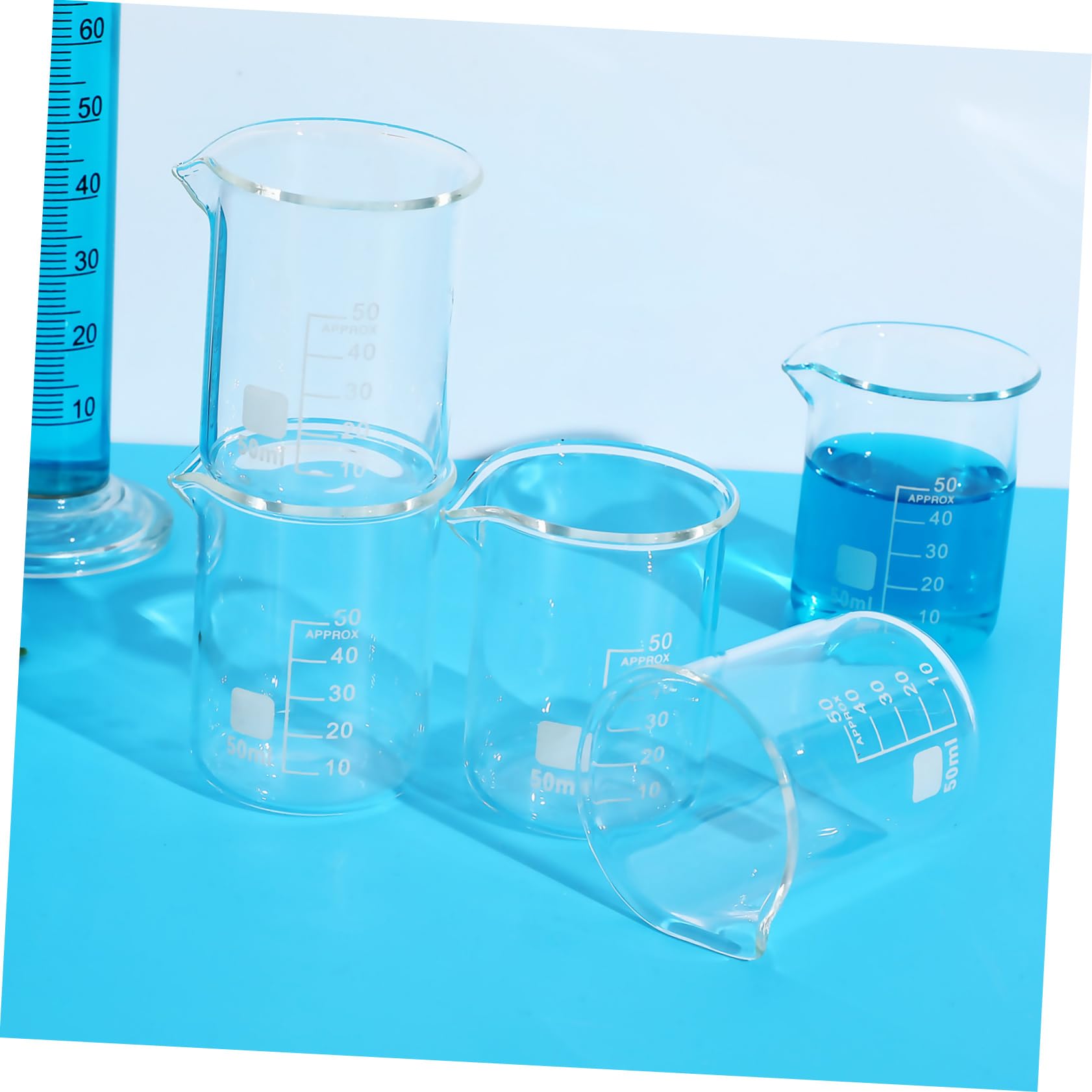 Vasos de Precipitados de Vidrio Graduado 50 Ml Transparentes sin Asa 20 Unidades, Vasos Medidores Resistentes al Calor para Laboratorio y Cocina, Cristalería Científica Precisa